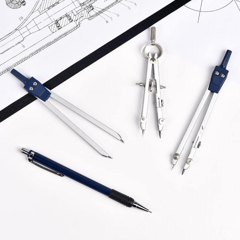 Unjoo 9Pcs Precision Geometry Set Metal Compass, Geometry Tool Tool Set with Shatterproof Storage Box, Circle Drafting Tool and Architecture, Drafting Kits for Engineers Students(Blue) - Image 2